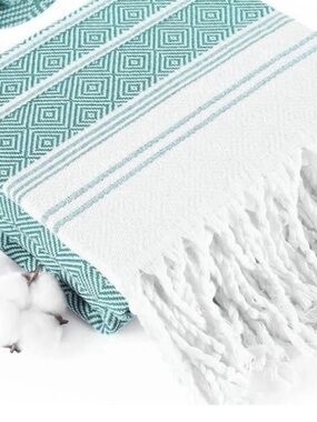 Soft Cotton Turquoise and White Geometric Beach Towel